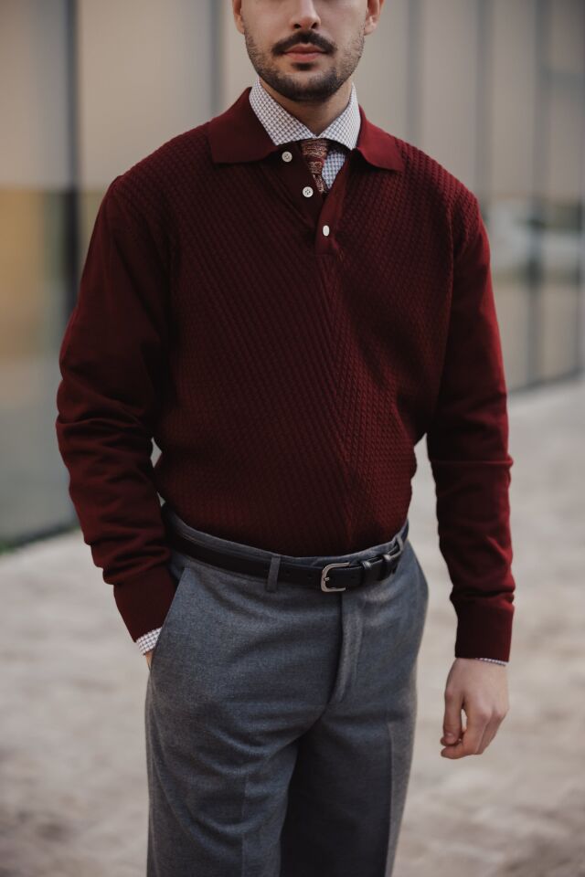 Wınd Polo Yaka Triko Bordo - XL