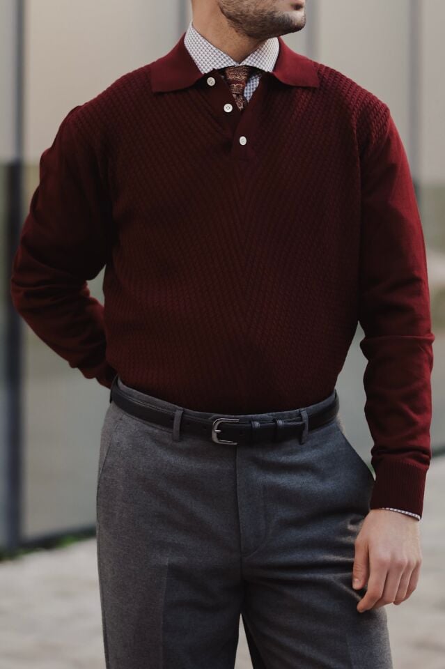 Wınd Polo Yaka Triko Bordo - XL