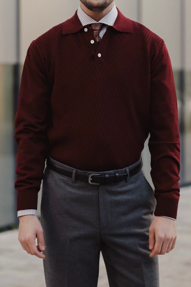 Wınd Polo Yaka Triko Bordo - XXL