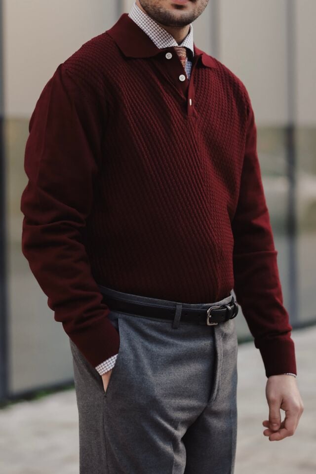 Wınd Polo Yaka Triko Bordo - XXL