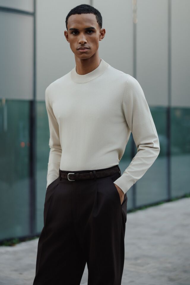 Espresso Balıkçı Triko Bej - XL