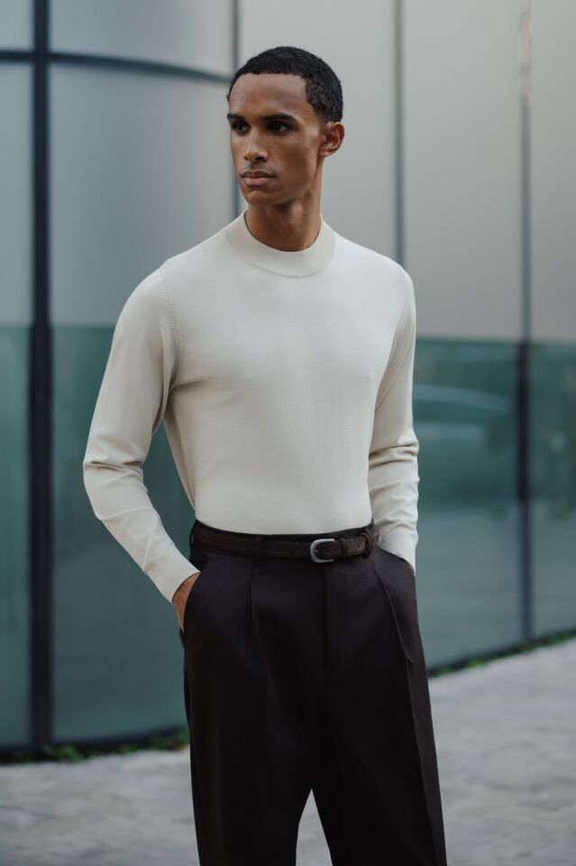 Espresso Balıkçı Triko Bej - XXL