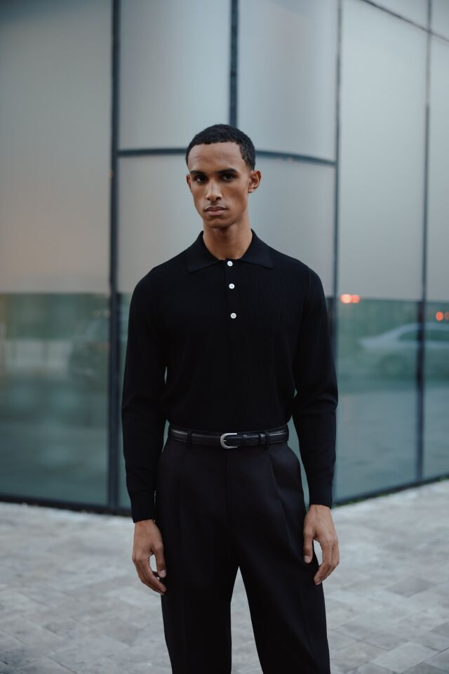 Doppıo Polo Yaka Triko Siyah - XL