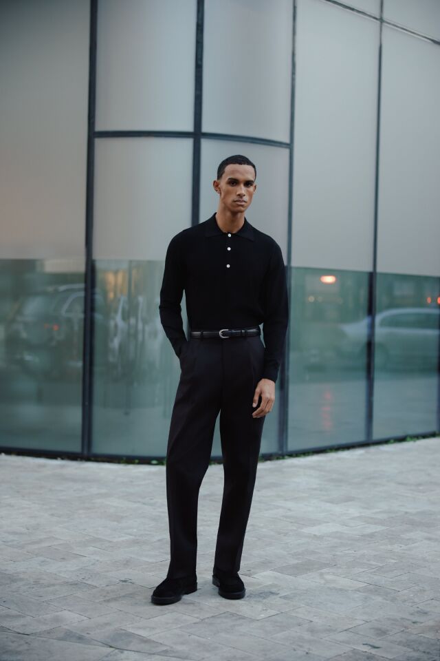 Doppıo Polo Yaka Triko Siyah - XL