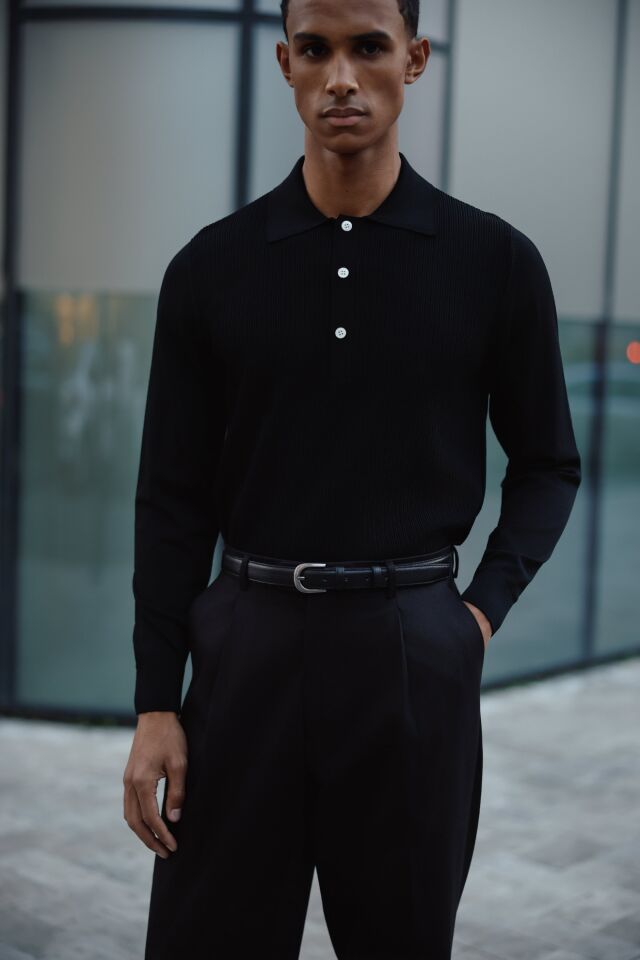 Doppıo Polo Yaka Triko Siyah - XL