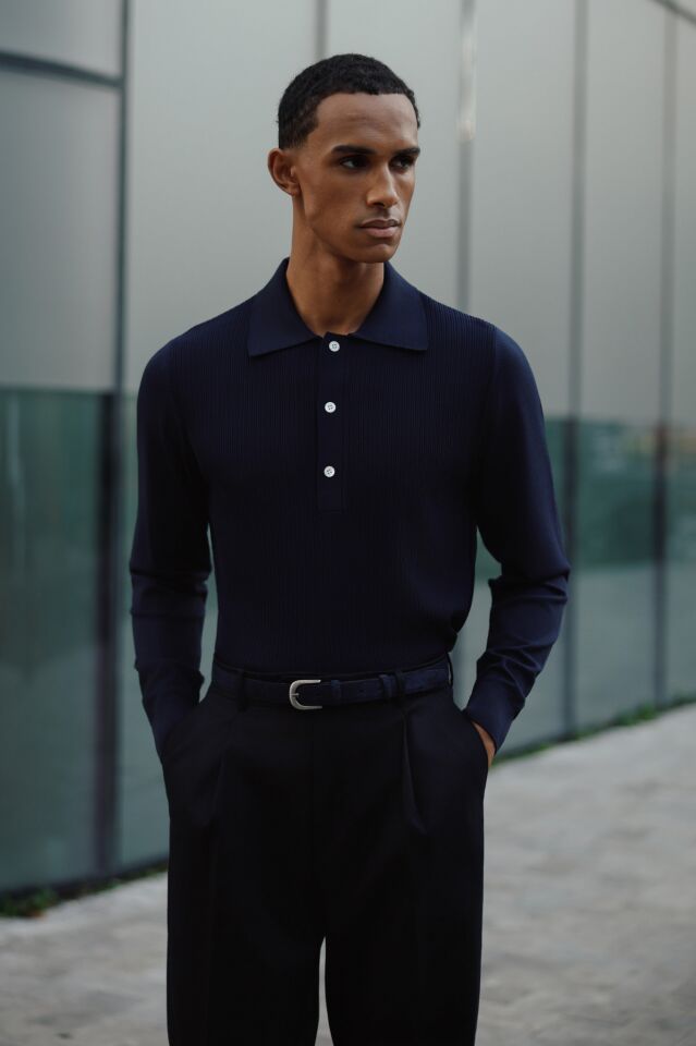 Doppıo Polo Yaka Triko Lacivert - L