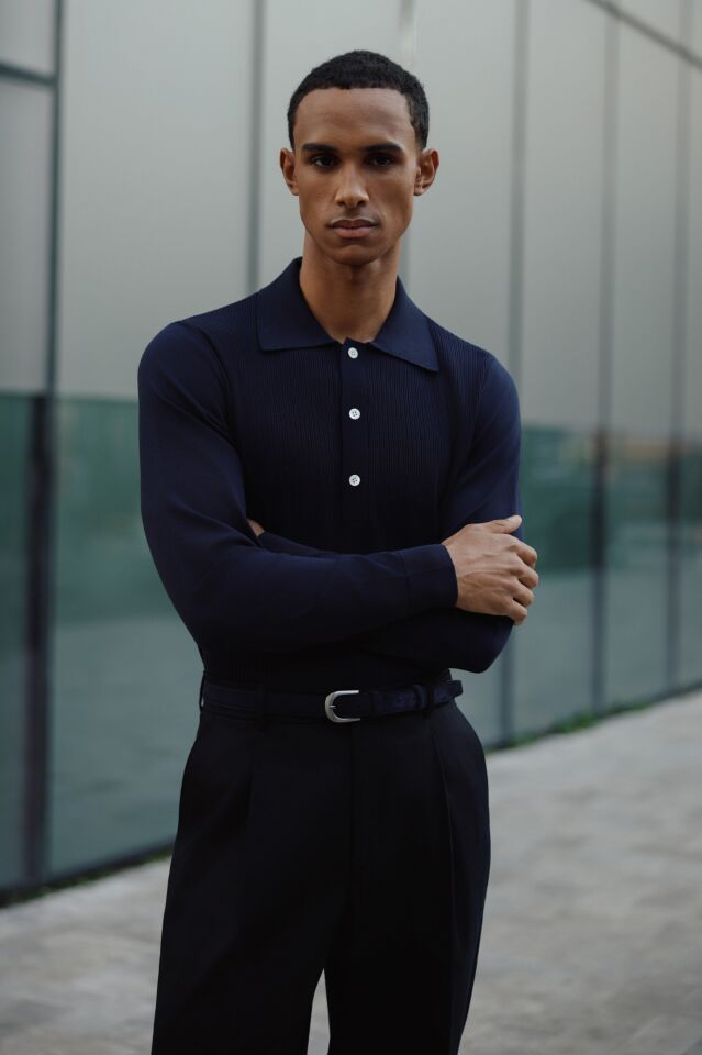 Doppıo Polo Yaka Triko Lacivert - L