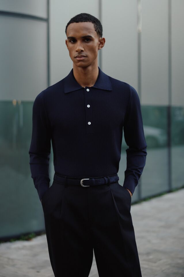 Doppıo Polo Yaka Triko Lacivert - XL