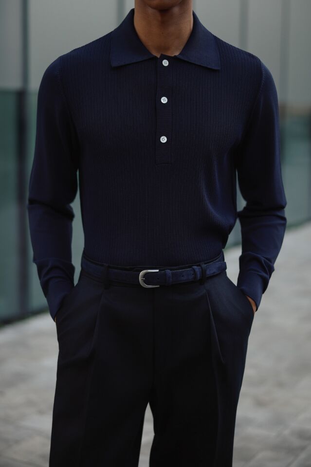 Doppıo Polo Yaka Triko Lacivert - XL