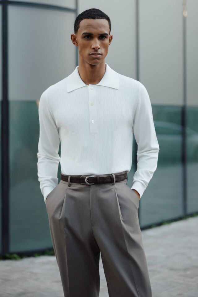 Doppıo Polo Yaka Triko Ekru - L