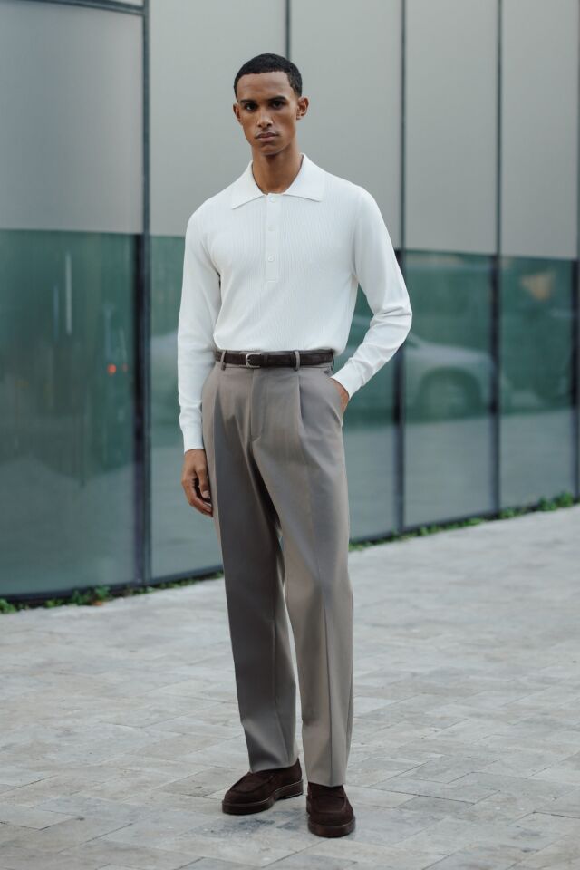 Doppıo Polo Yaka Triko Ekru - XXL