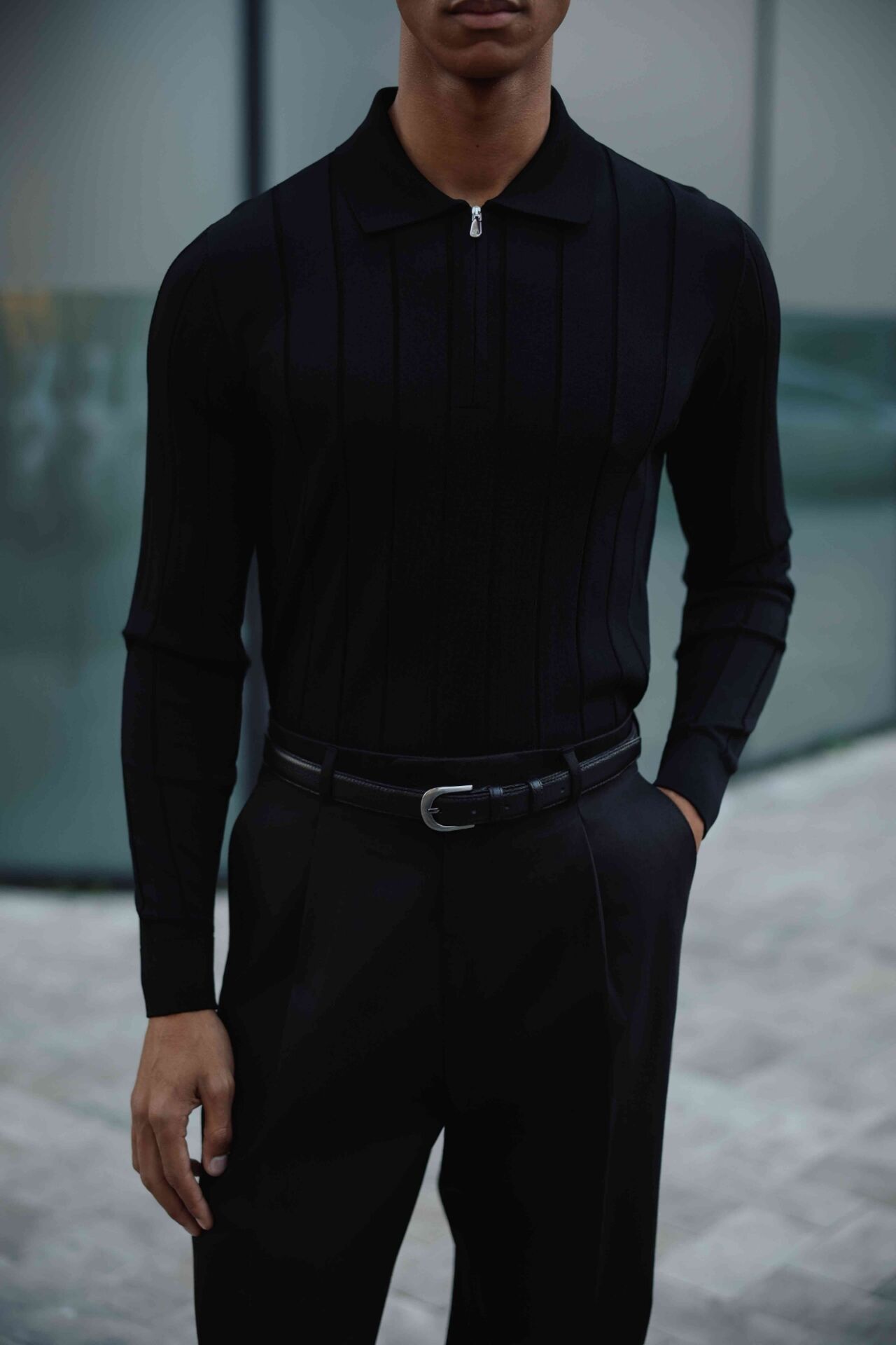 Lungo Polo Yaka Triko Siyah - XL