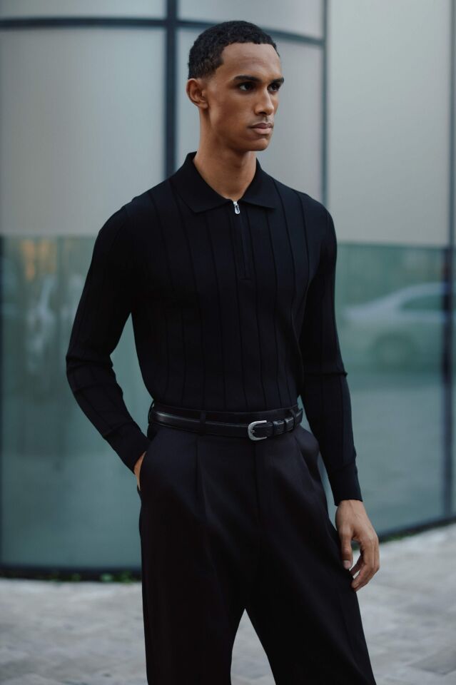 Lungo Polo Yaka Triko Siyah - XL