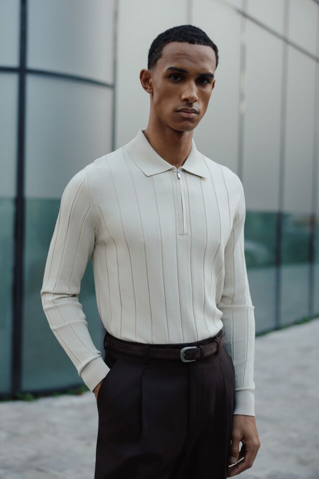 Lungo Polo Yaka Triko Bej - M