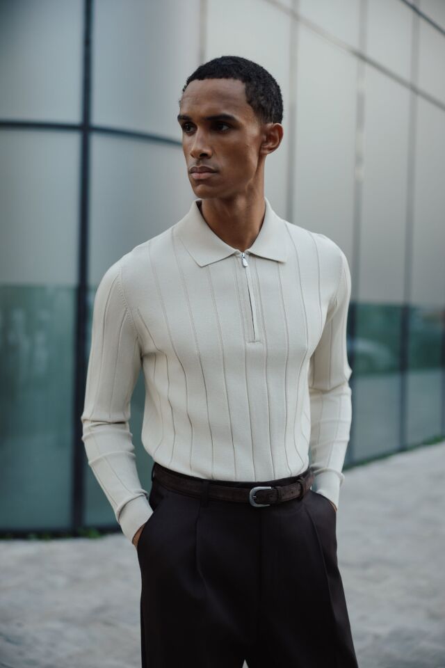 Lungo Polo Yaka Triko Bej - XL