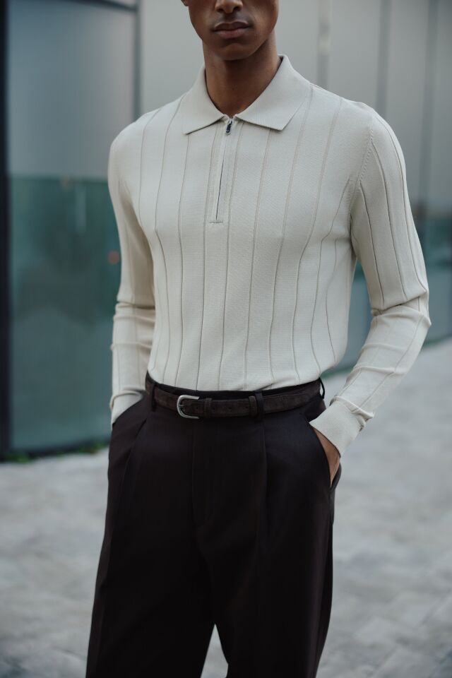 Lungo Polo Yaka Triko Bej - XXL