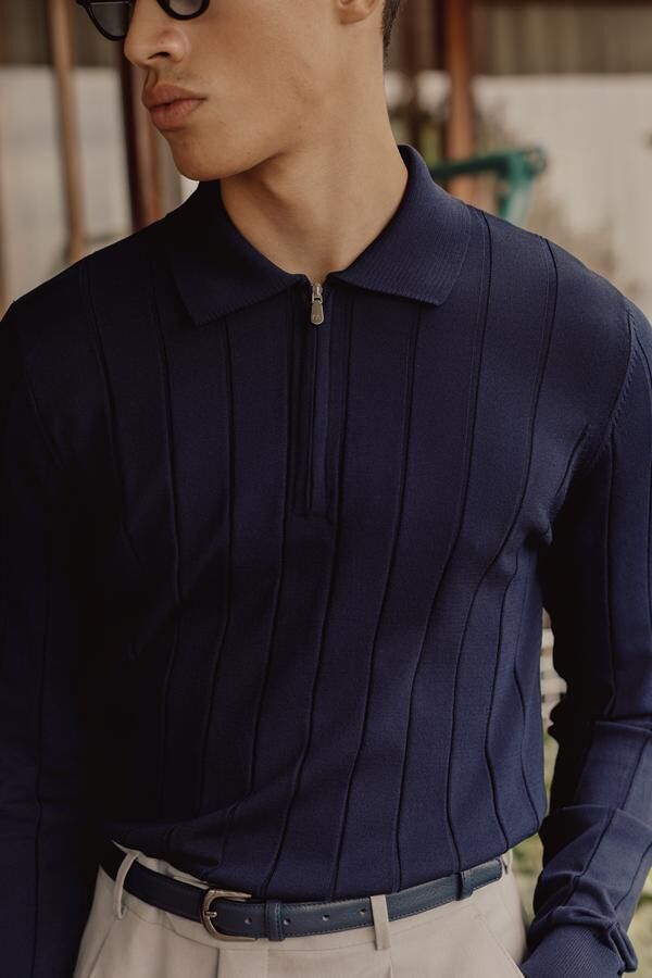 Lungo Polo Yaka Triko Lacivert - XL