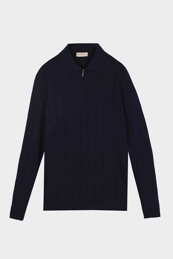 Lungo Polo Yaka Triko Lacivert - XXL