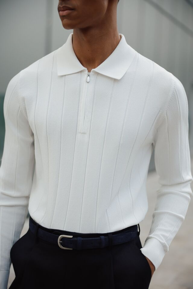 Lungo Polo Yaka Triko Ekru - M