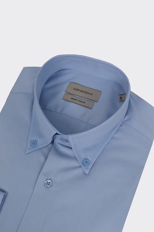 Yaka Düğmeli Gömlek Mavi - 44