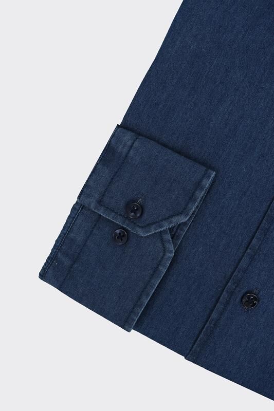 Yaka Düğmeli Gömlek Koyu Mavi - 46