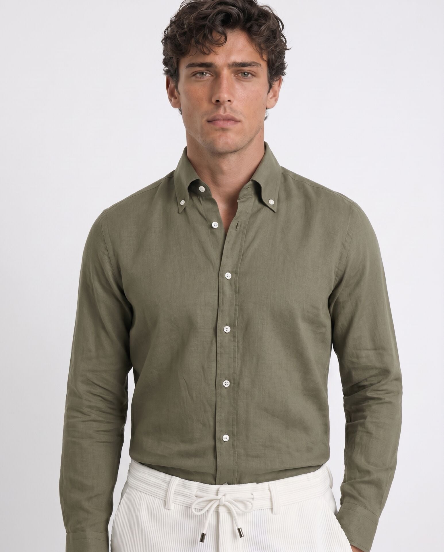 Nicol Button-Down Collar Shirt, Khaki - Size 44