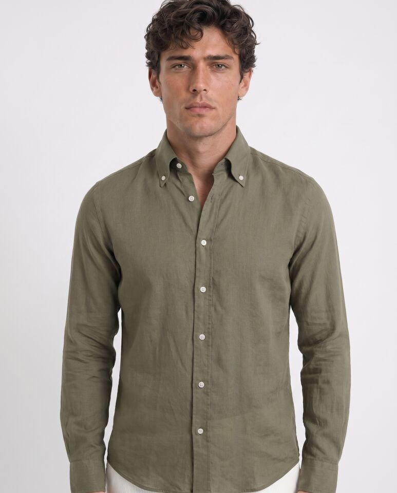 Nicol Button-Down Collar Shirt, Khaki - Size 44