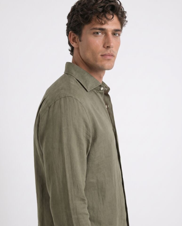 Nicol Button-Down Collar Shirt, Khaki - Size 44