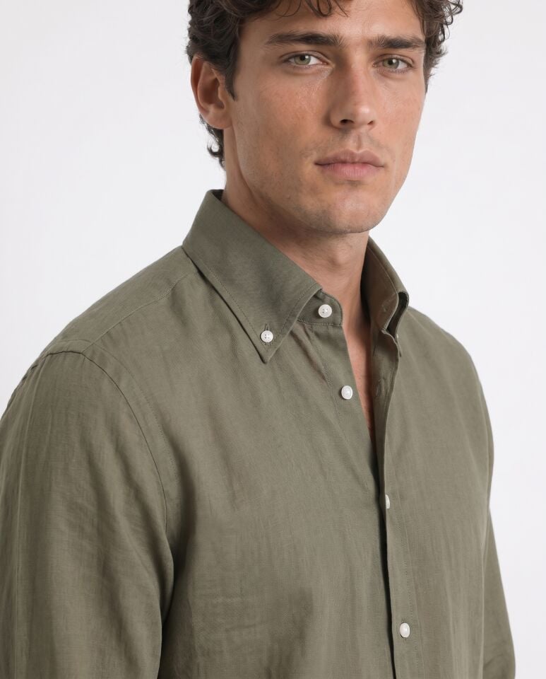 Nicol Button-Down Collar Shirt, Khaki - Size 44