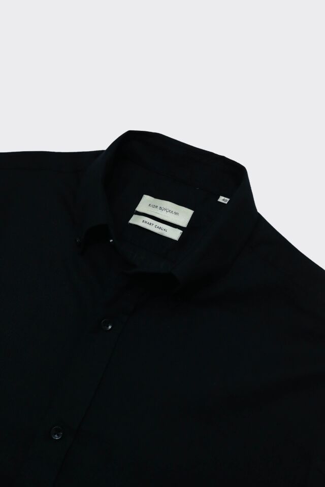 Yaka Düğmeli Gömlek Siyah - 44