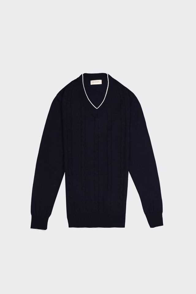 V Yaka Triko Lacivert - L