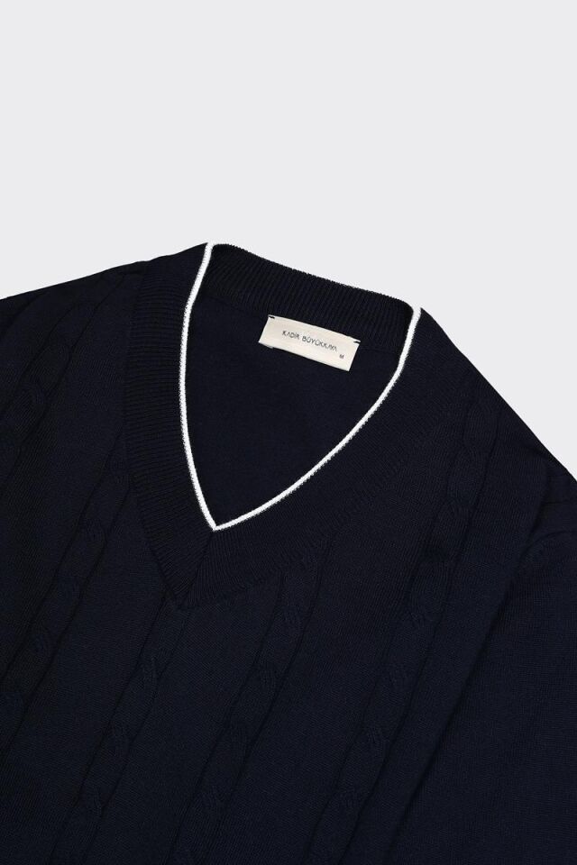 V Yaka Triko Lacivert - M