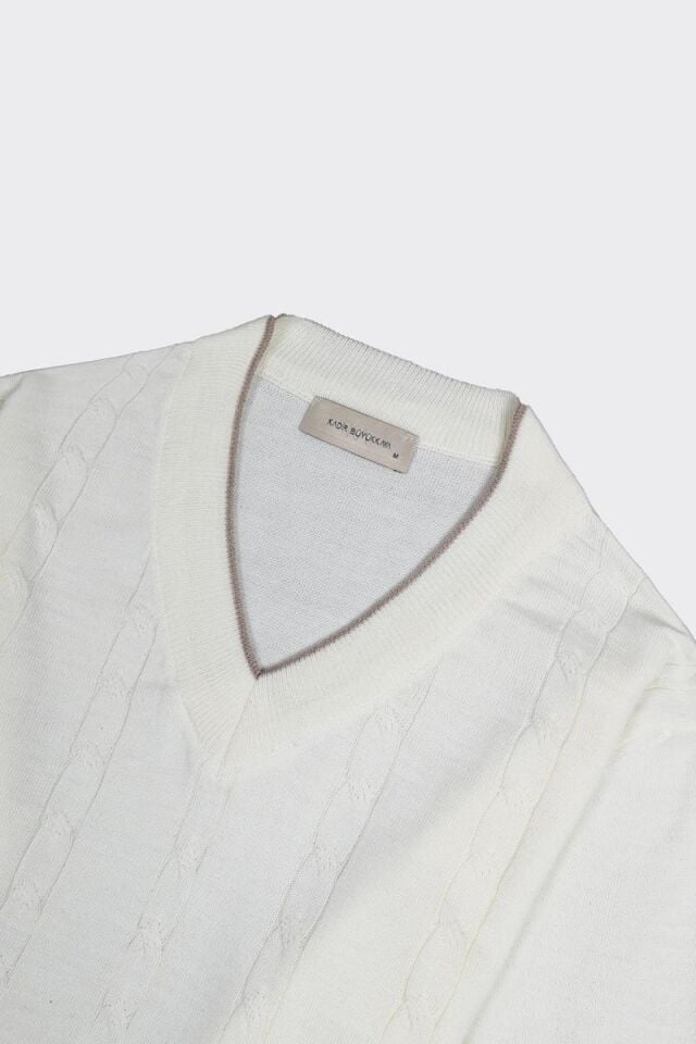 V Yaka Triko Ekru - XXL