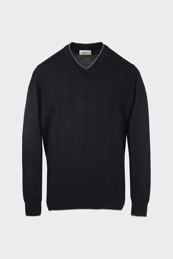 V Yaka Triko Siyah - XL