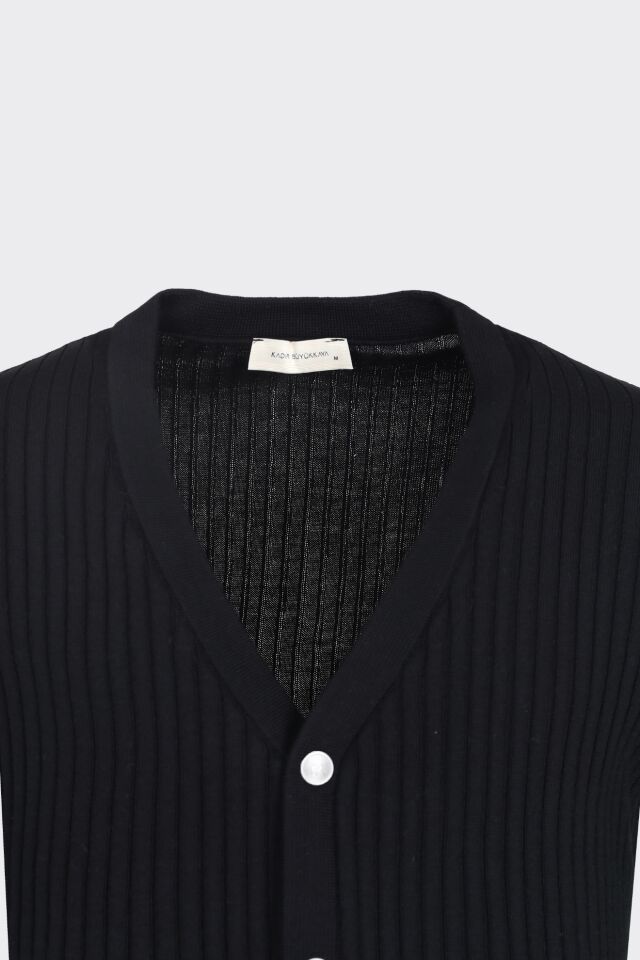 V Yaka Hırka Siyah - XXL