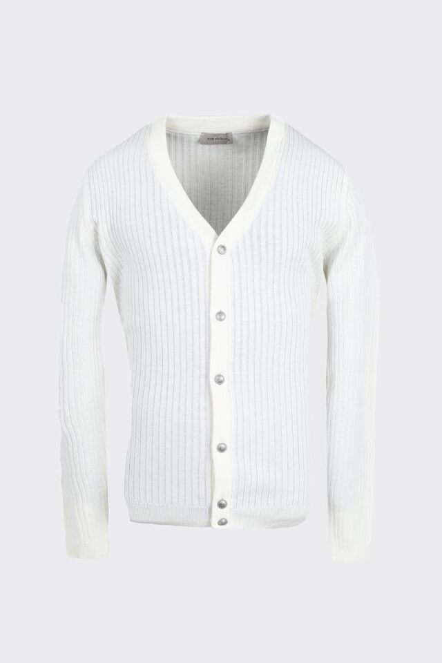 V Yaka Hırka Ekru - M