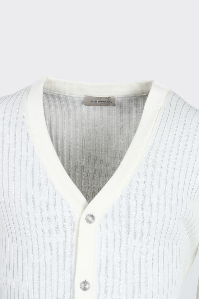 V Yaka Hırka Ekru - XXL