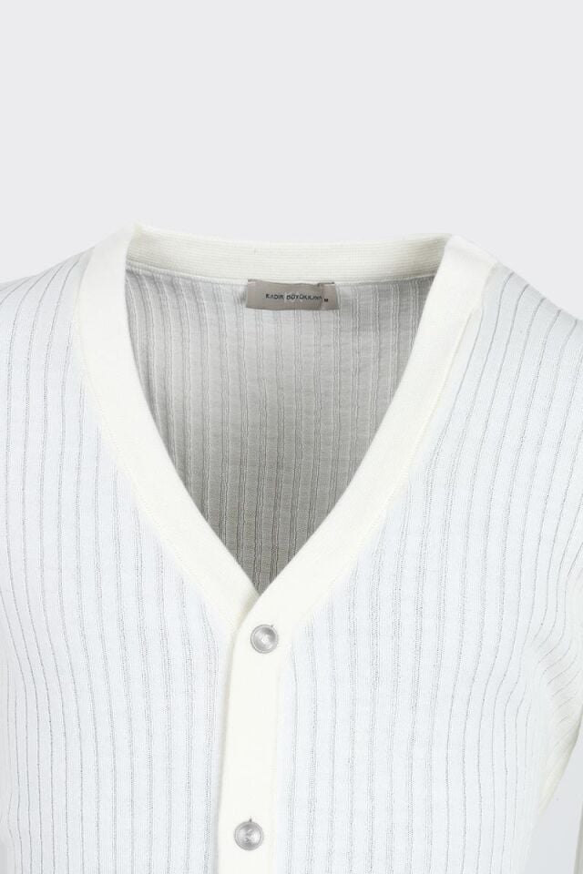 V Yaka Hırka Ekru - XXL