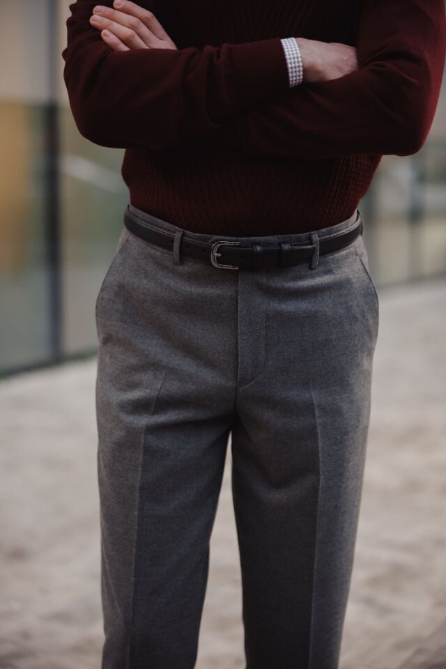 Luxe Flanel Slim Fit Pantolon Füme - 40