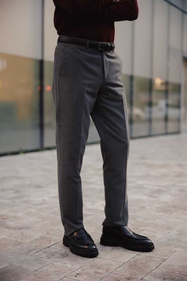 Luxe Flanel Slim Fit Pantolon Füme - 46