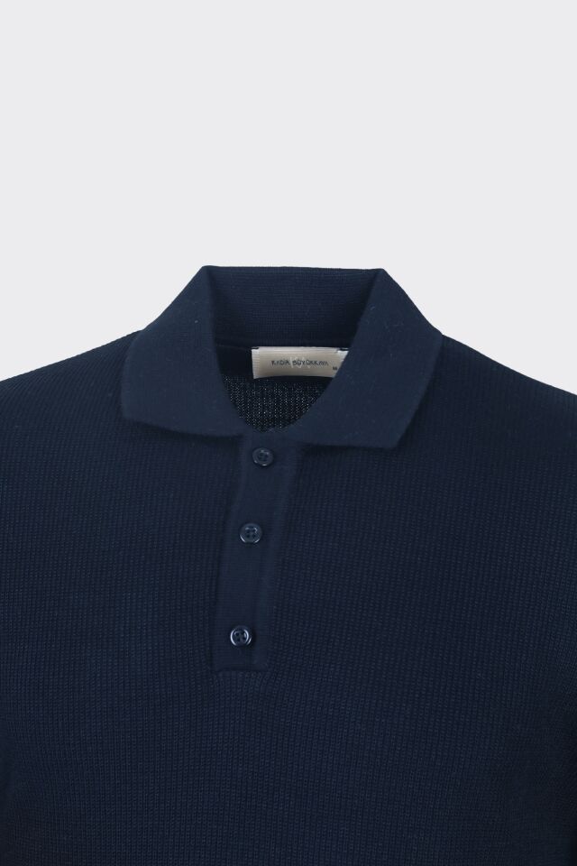 Düğm. Polo Yaka Triko Lacivert - M