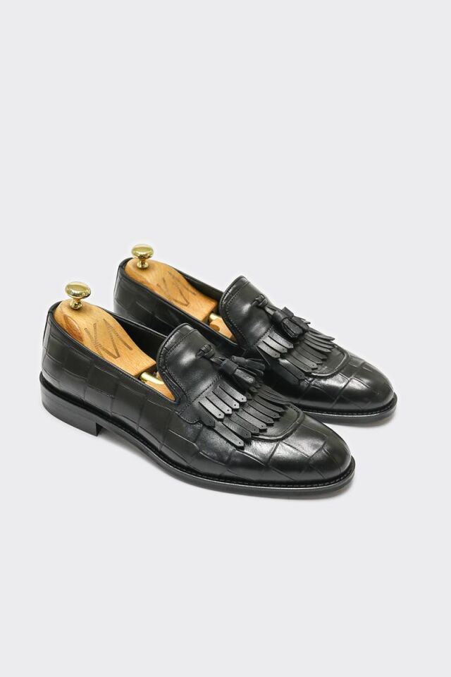 Klasik Ayakkabı Siyah Büyük Croko Santo - 41