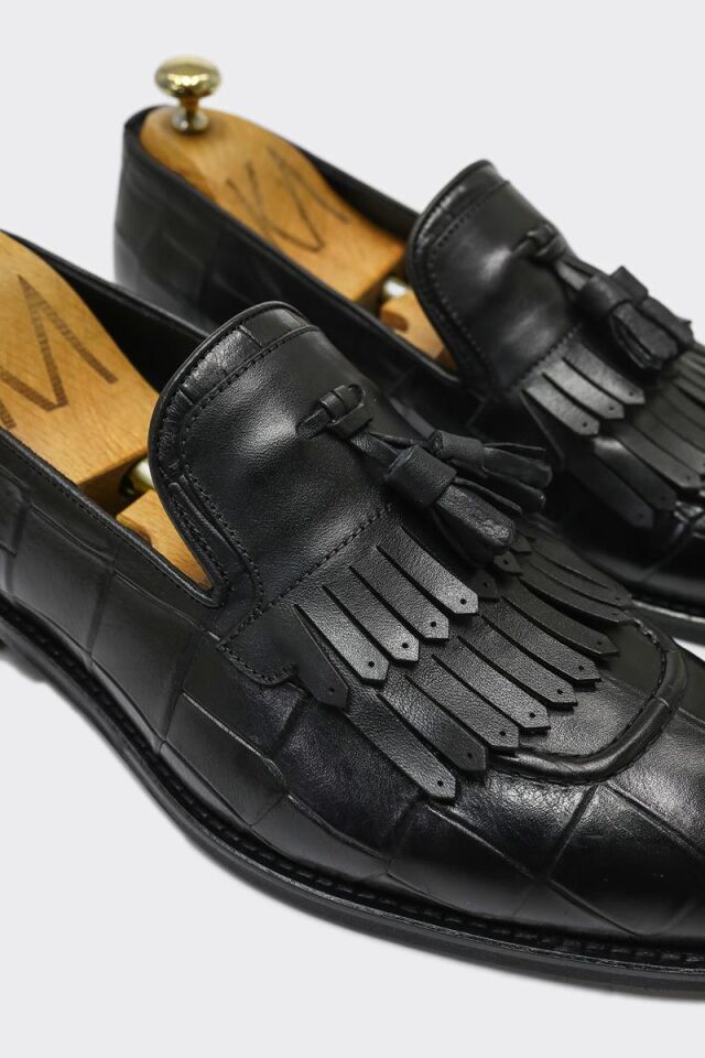 Klasik Ayakkabı Siyah Büyük Croko Santo - 42