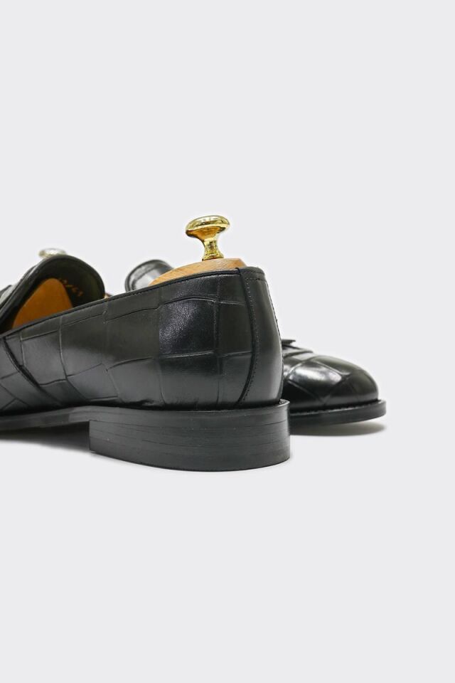 Klasik Ayakkabı Siyah Büyük Croko Santo - 42