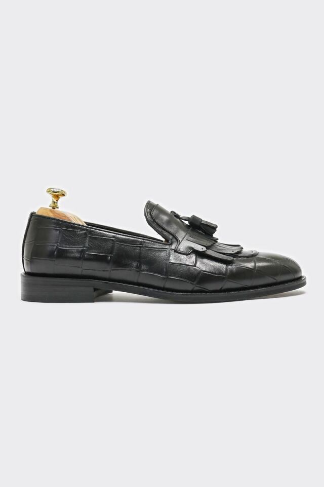 Klasik Ayakkabı Siyah Büyük Croko Santo - 42