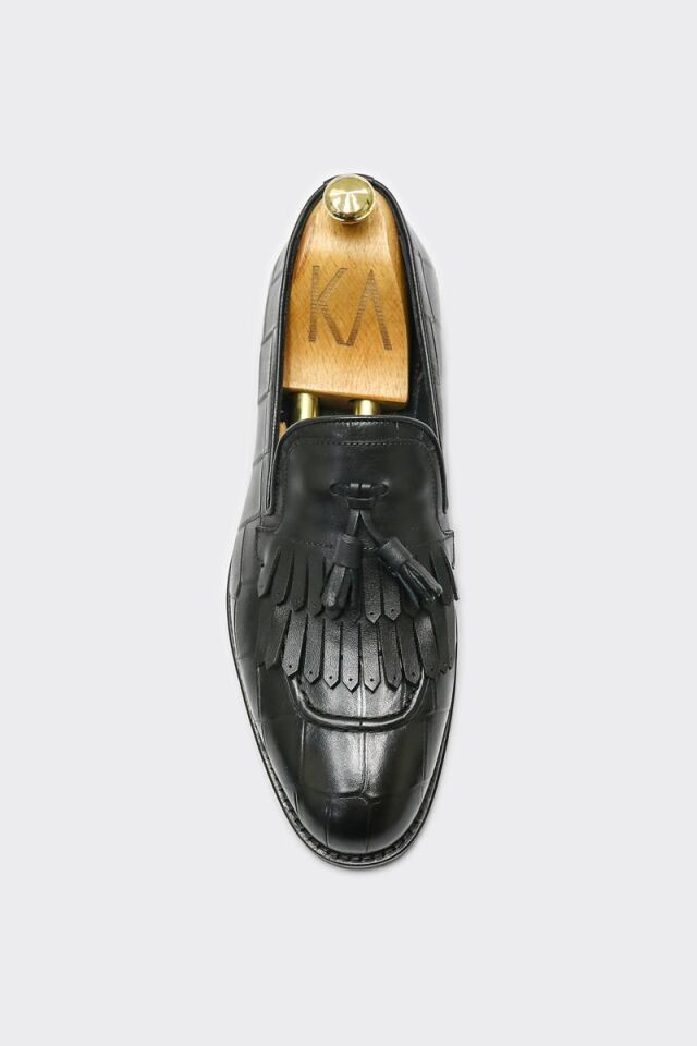 Klasik Ayakkabı Siyah Büyük Croko Santo - 42