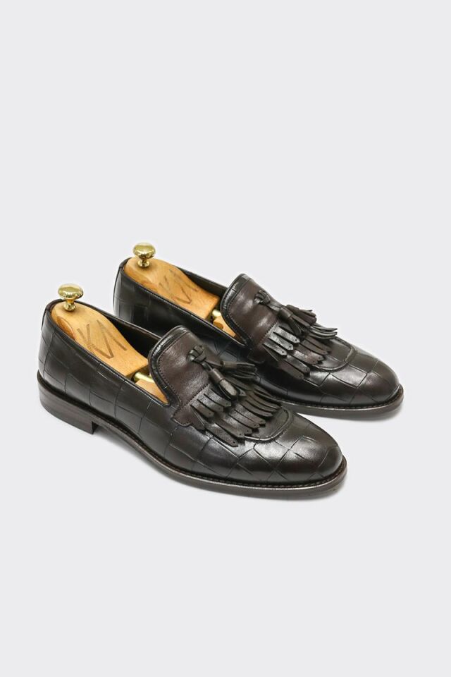 Klasik Ayakkabı Kahve Büyük Croko Santo - 41