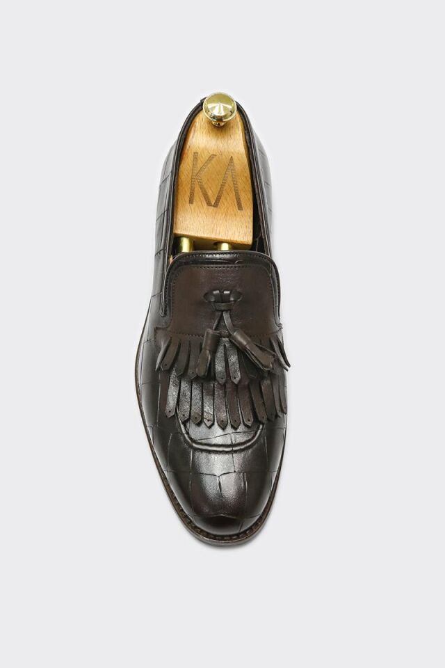 Klasik Ayakkabı Kahve Büyük Croko Santo - 41