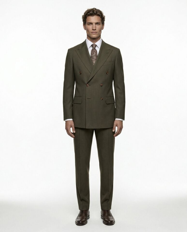 Cursive Kruvaze Takım Elbise Haki - 58