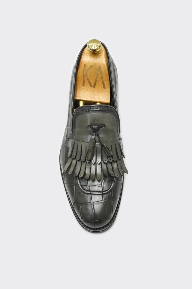 Klasik Ayakkabı Gri Büyük Croko Santo - 40